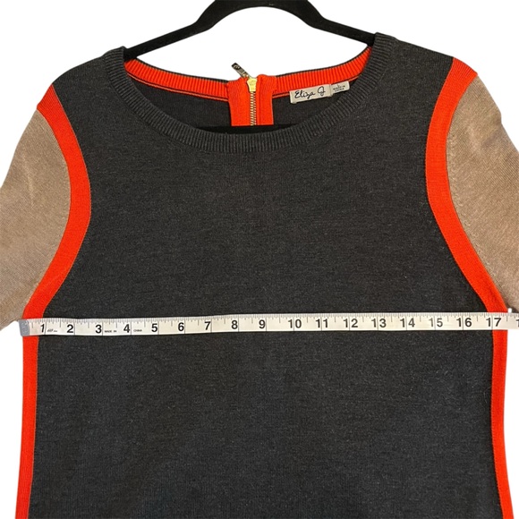 Eliza J Colorblock Orange Grey Tan Shift Midi Long Sleeve Sweater Dress Preppy - Picture 10 of 10
